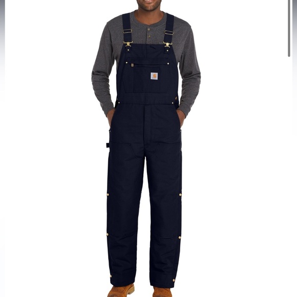 Carhartt Duck Bib Overalls navy blue work bib insulated 52 X 32 New - Picture 1 of 16